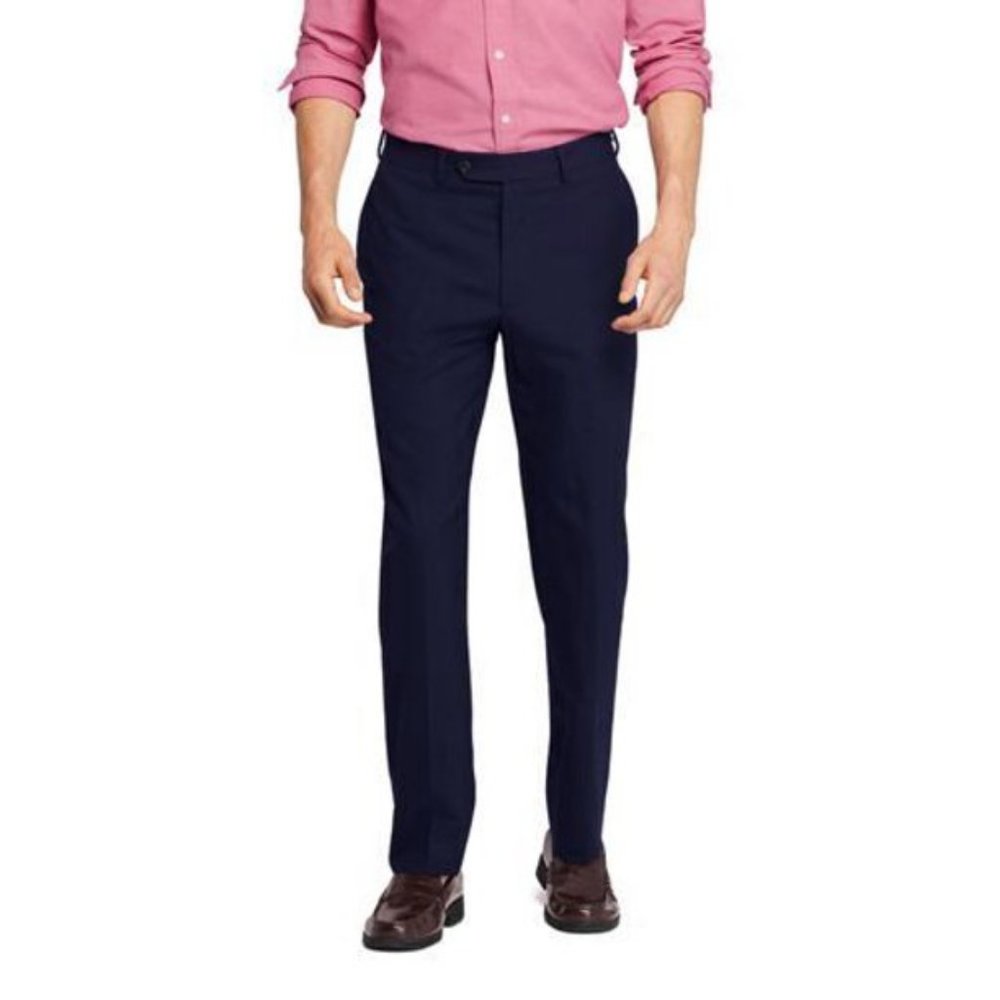 NWT LANDS' END MEN'S YEAR'ROUNDER TAILORED FIT PLAIN FRONT PANTS TRUE NAVY 37